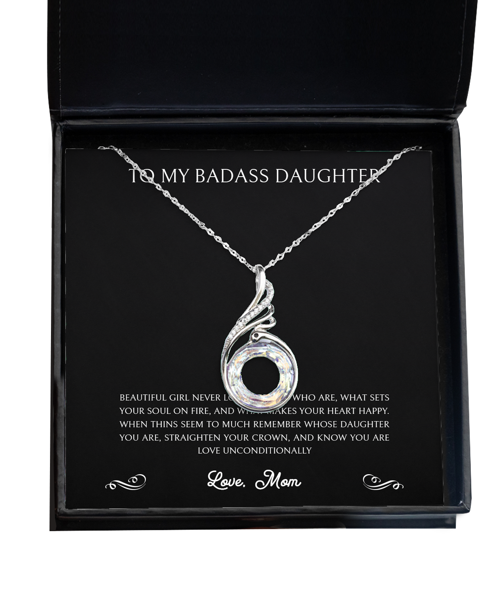 To My Badass Daughter Gifts, Remember Whose Daughter You Are, Rising Phoenix Necklace For Women, Birthday Jewelry Gifts From Mom
