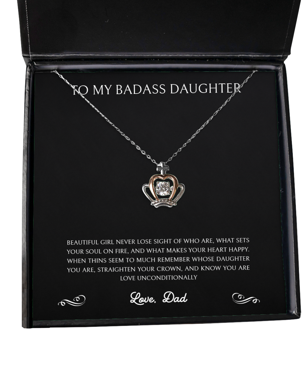 To My Badass Daughter Gifts, Remember Whose Daughter You Are, Crown Pendant Necklace For Women, Birthday Jewelry Gifts From Dad