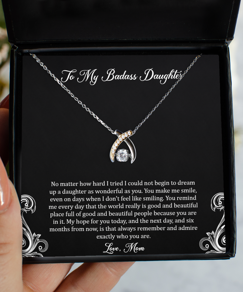 To My Badass Daughter Gifts, You Make Me Smile, Wishbone Dancing Neckace For Women, Birthday Jewelry Gifts From Mom