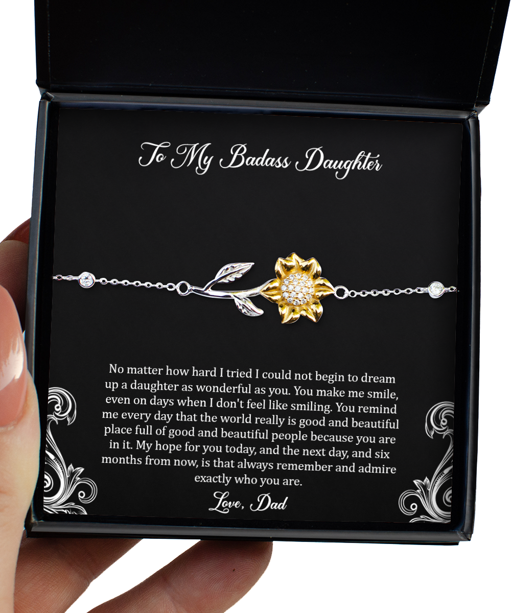 To My Badass Daughter Gifts, You Make Me Smile, Sunflower Bracelet For Women, Birthday Jewelry Gifts From Dad