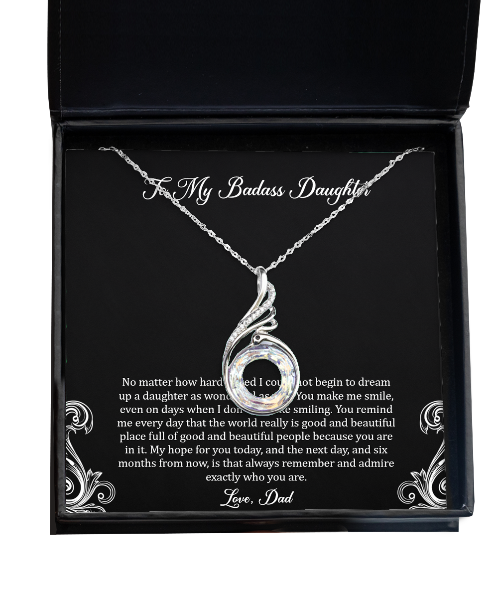 To My Badass Daughter Gifts, You Make Me Smile, Rising Phoenix Necklace For Women, Birthday Jewelry Gifts From Dad