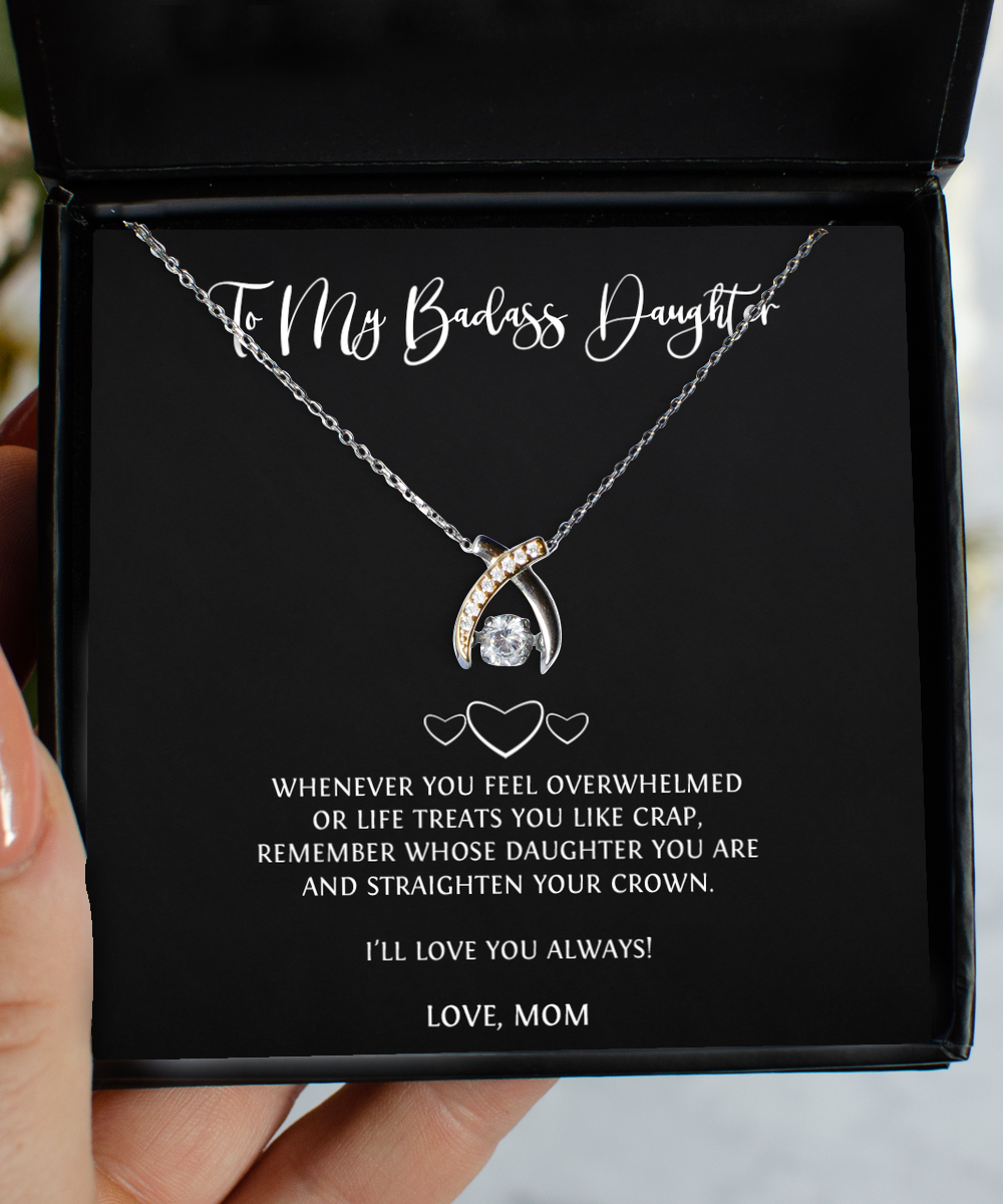 To My Badass Daughter Gifts, I'll Love You Always, Wishbone Dancing Neckace For Women, Wedding Day Thank You Ideas From Mom