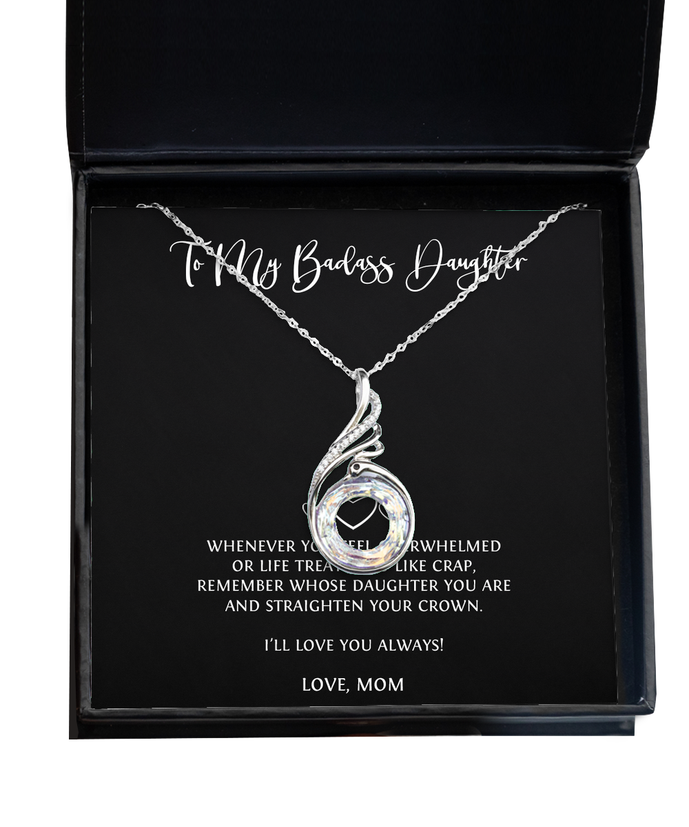 To My Badass Daughter Gifts, I'll Love You Always, Rising Phoenix Necklace For Women, Wedding Day Thank You Ideas From Mom