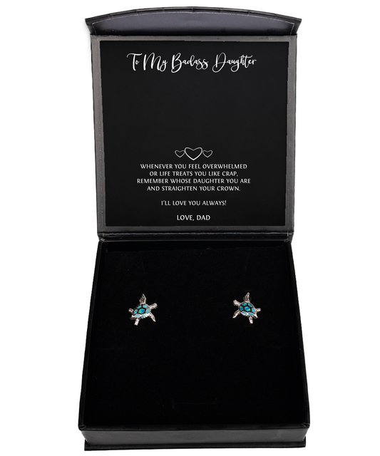 To My Badass Daughter Gifts, I'll Love You Always, Opal Turtle Earrings For Women, Birthday Jewelry Gifts From Dad