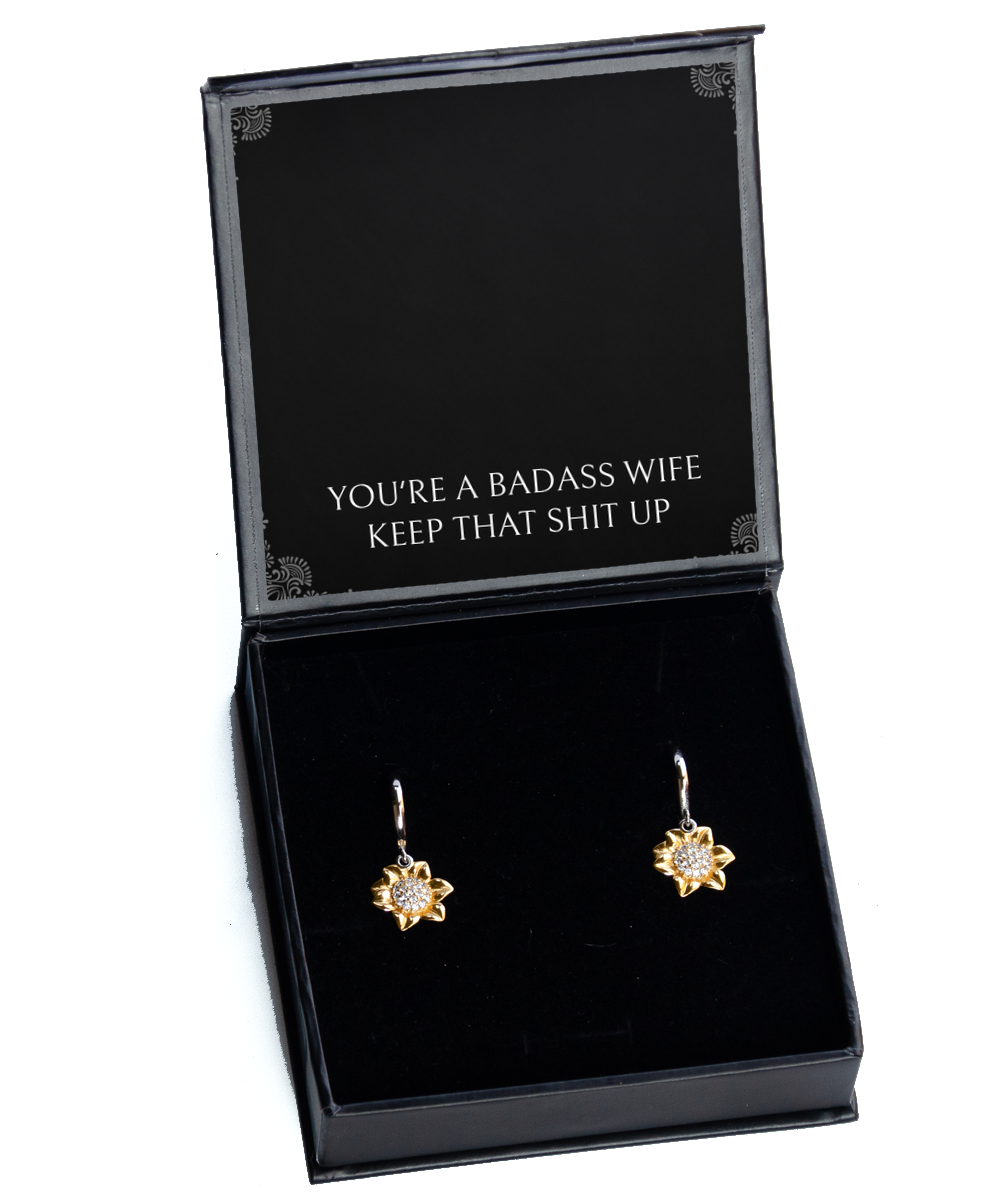 To My Badass Wife, You're A Badass Wife, Sunflower Earrings For Women, Anniversary Birthday Valentines Day Gifts From Husband