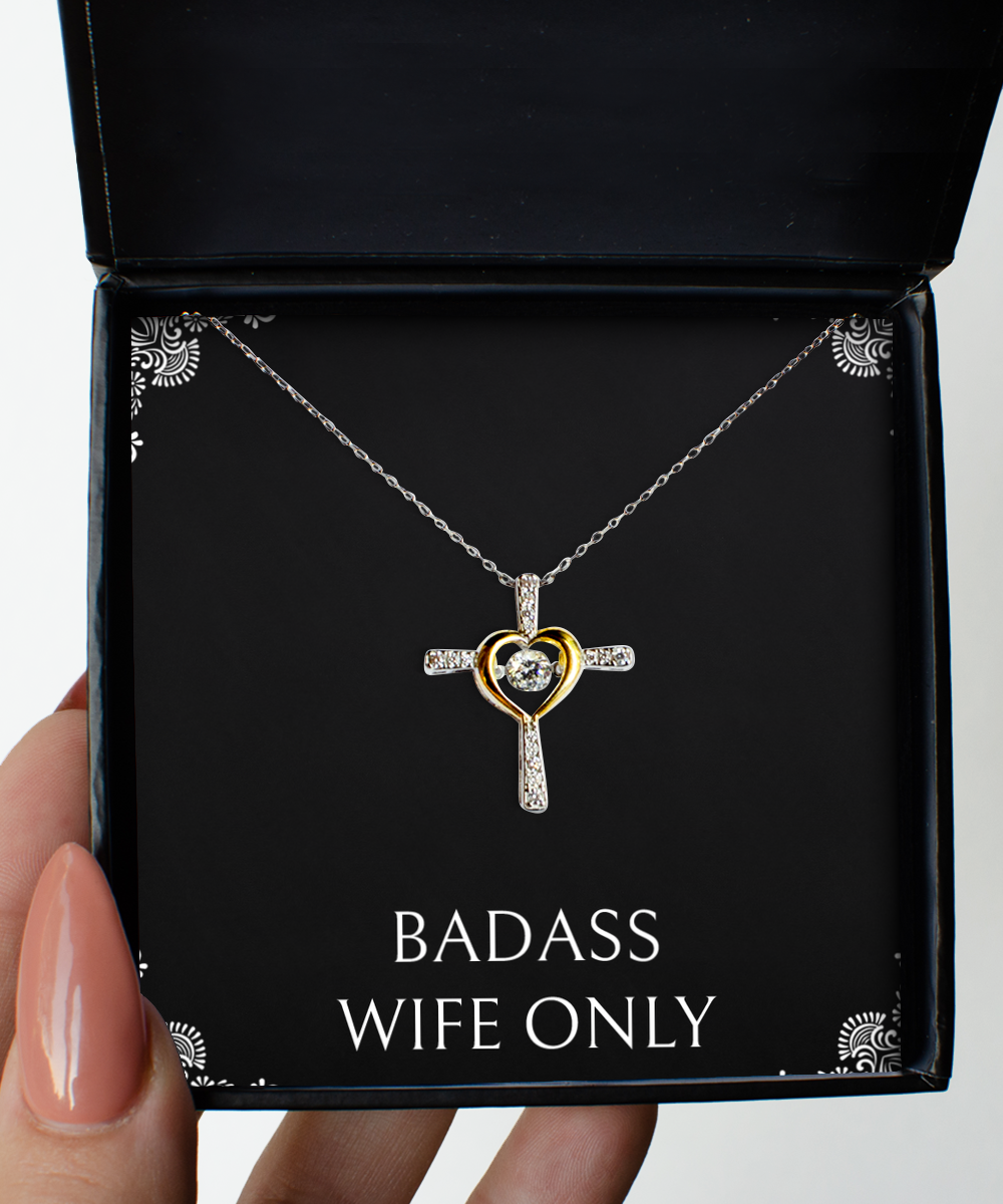 To My Badass Wife, Badass Wife Only, Cross Dancing Necklace For Women, Anniversary Birthday Valentines Day Gifts From Husband