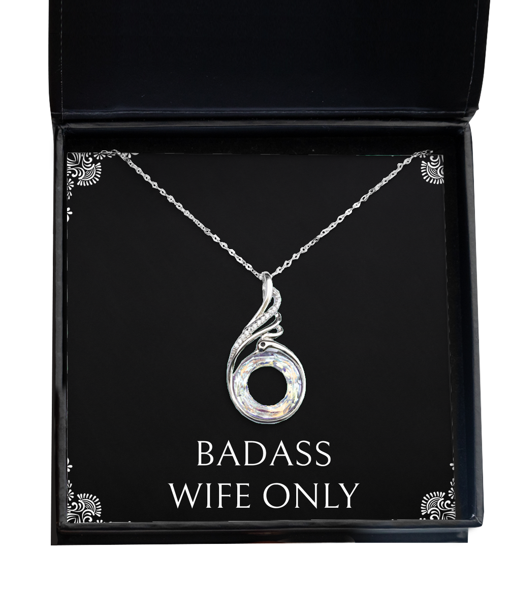 To My Badass Wife, Badass Wife Only, Rising Phoenix Necklace For Women, Anniversary Birthday Valentines Day Gifts From Husband