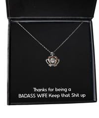 Load image into Gallery viewer, To My Badass Wife, Thanks For Being A Badass Wife, Crown Pendant Necklace For Women, Anniversary Birthday Valentines Day Gifts From Husband
