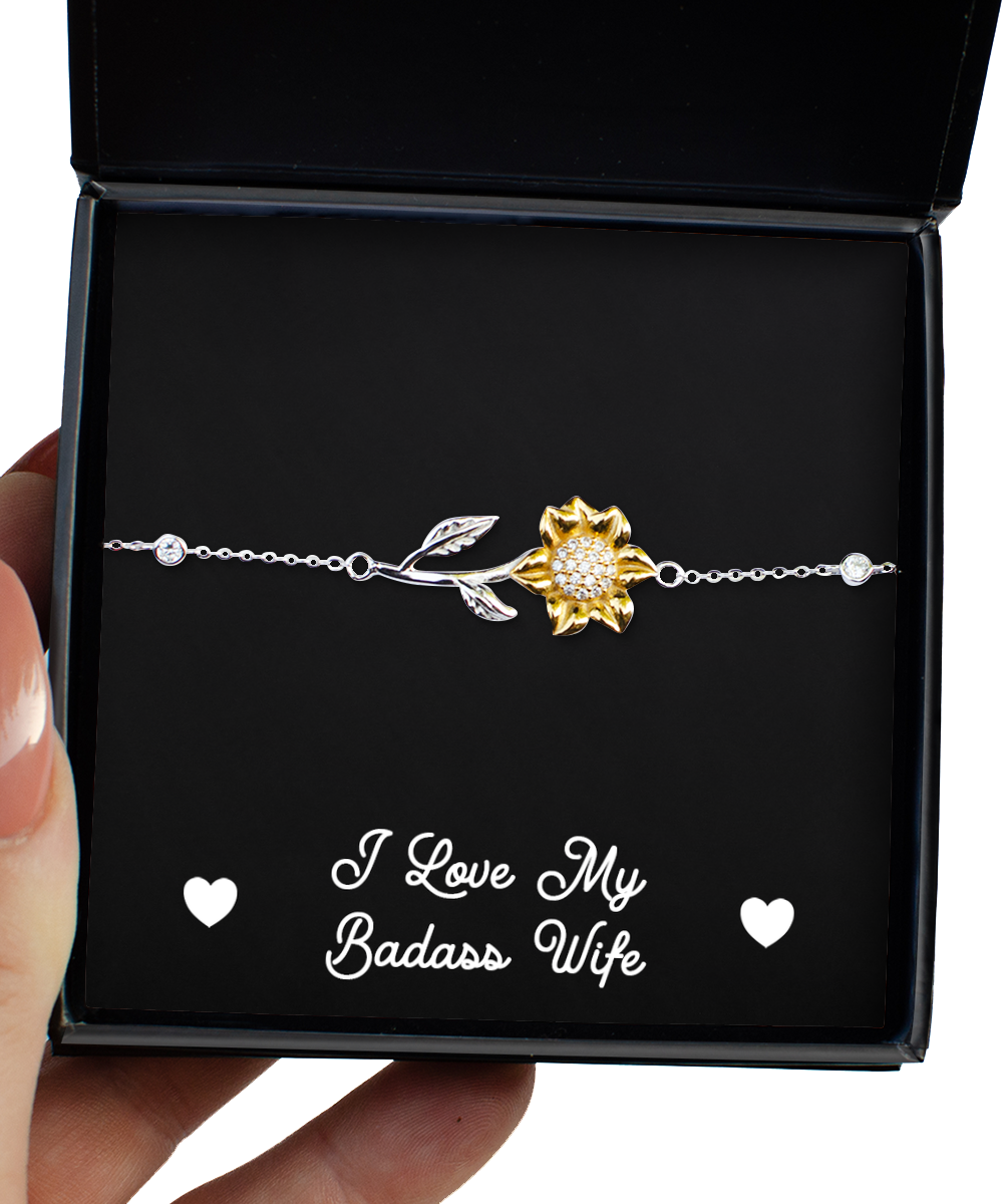 To My Badass Wife Gifts, I Love My Badass Wife, Sunflower Bracelet For Women, Birthday Jewelry Gifts From Husband