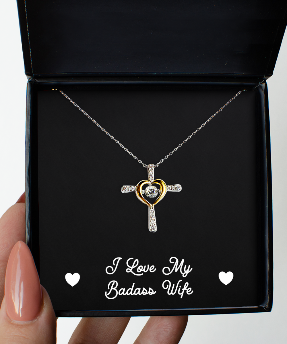 To My Badass Wife Gifts, I Love My Badass Wife, Cross Dancing Necklace For Women, Birthday Jewelry Gifts From Husband