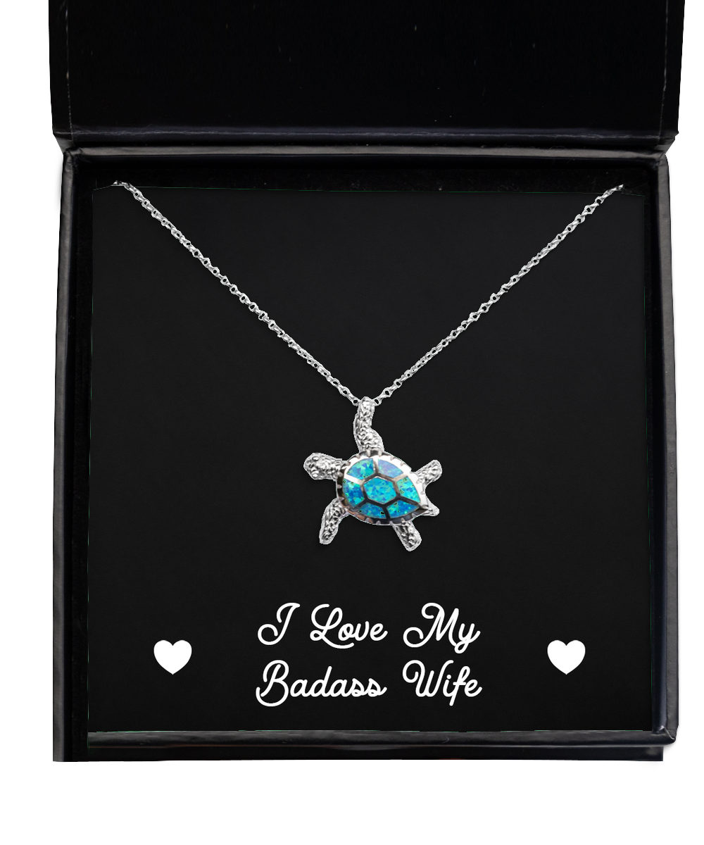 To My Badass Wife Gifts, I Love My Badass Wife, Opal Turtle Necklace For Women, Birthday Jewelry Gifts From Husband