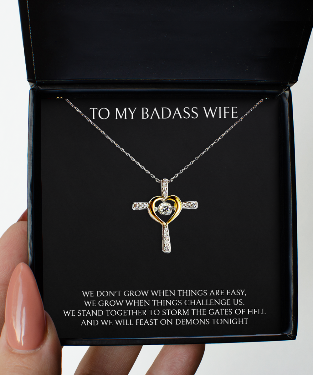To My Badass Wife, We Stand Together, Cross Dancing Necklace For Women, Anniversary Birthday Valentines Day Gifts From Husband