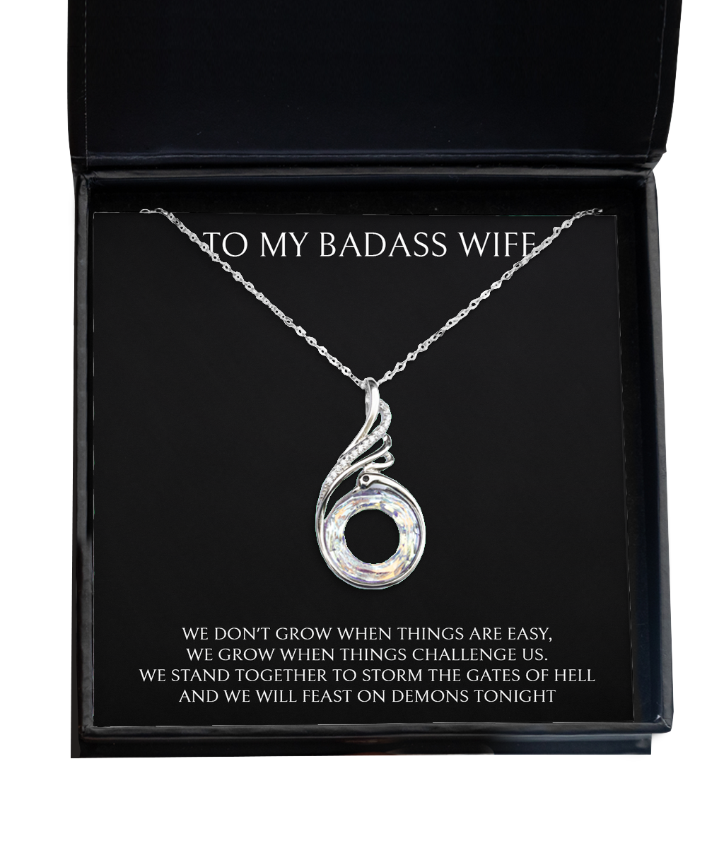 To My Badass Wife, We Stand Together, Rising Phoenix Necklace For Women, Anniversary Birthday Valentines Day Gifts From Husband