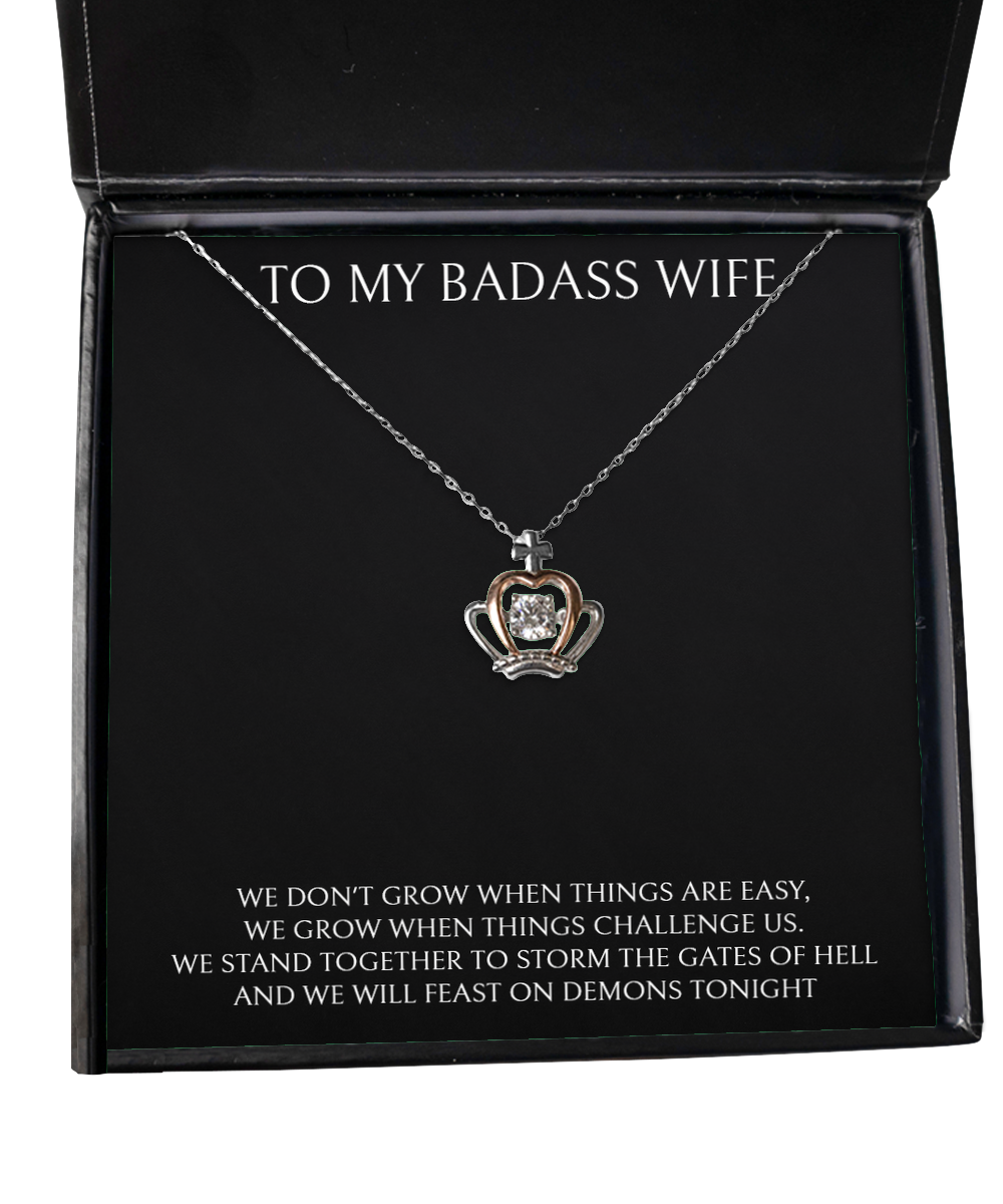 To My Badass Wife, We Stand Together, Crown Pendant Necklace For Women, Anniversary Birthday Valentines Day Gifts From Husband