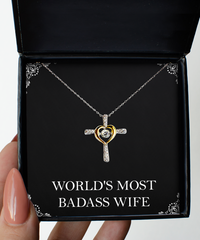 Load image into Gallery viewer, To My Badass Wife, World&#39;s Most Badass Wife, Cross Dancing Necklace For Women, Anniversary Birthday Valentines Day Gifts From Husband
