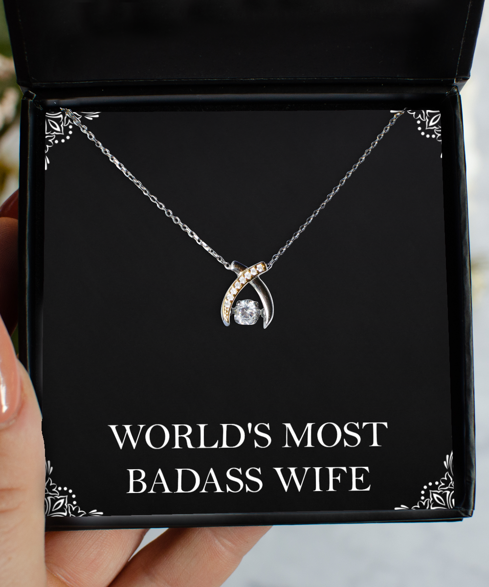 To My Badass Wife, World's Most Badass Wife, Wishbone Dancing Necklace For Women, Anniversary Birthday Valentines Day Gifts From Husband