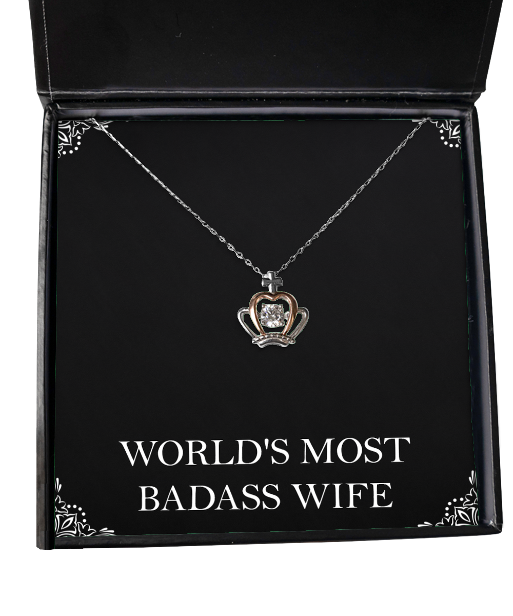To My Badass Wife, World's Most Badass Wife, Crown Pendant Necklace For Women, Anniversary Birthday Valentines Day Gifts From Husband