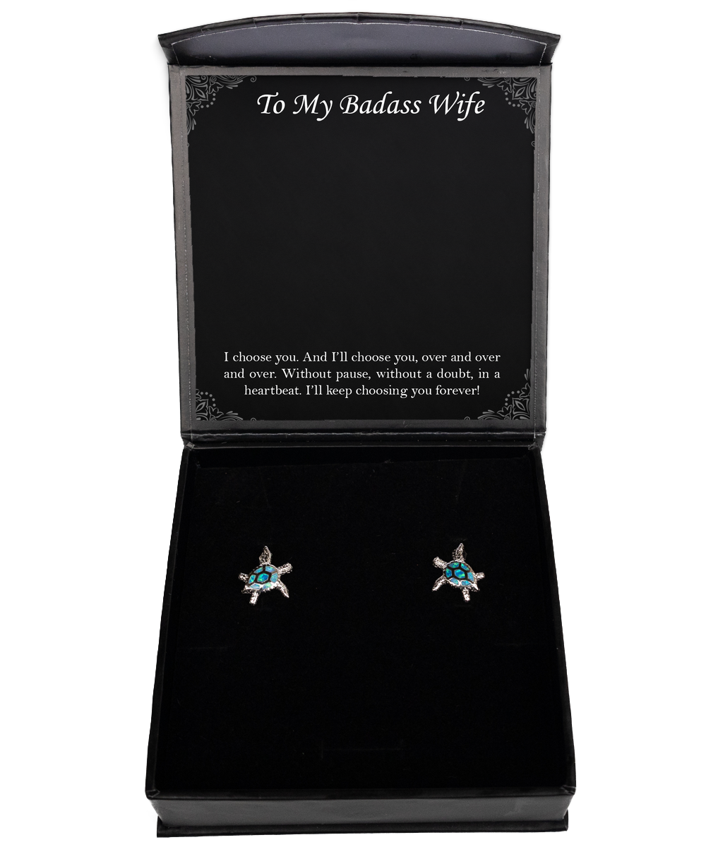 To My Badass Wife, I Choose You, Opal Turtle Earrings For Women, Anniversary Birthday Valentines Day Gifts From Husband