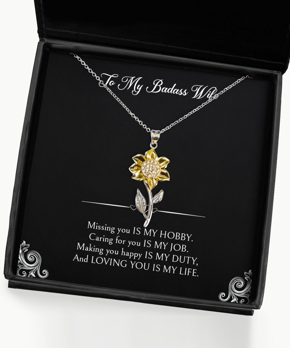 To My Badass Wife Gifts, Loving You Is My Life, Sunflower Pendant Necklace For Women, Wedding Day Thank You Ideas From Husband