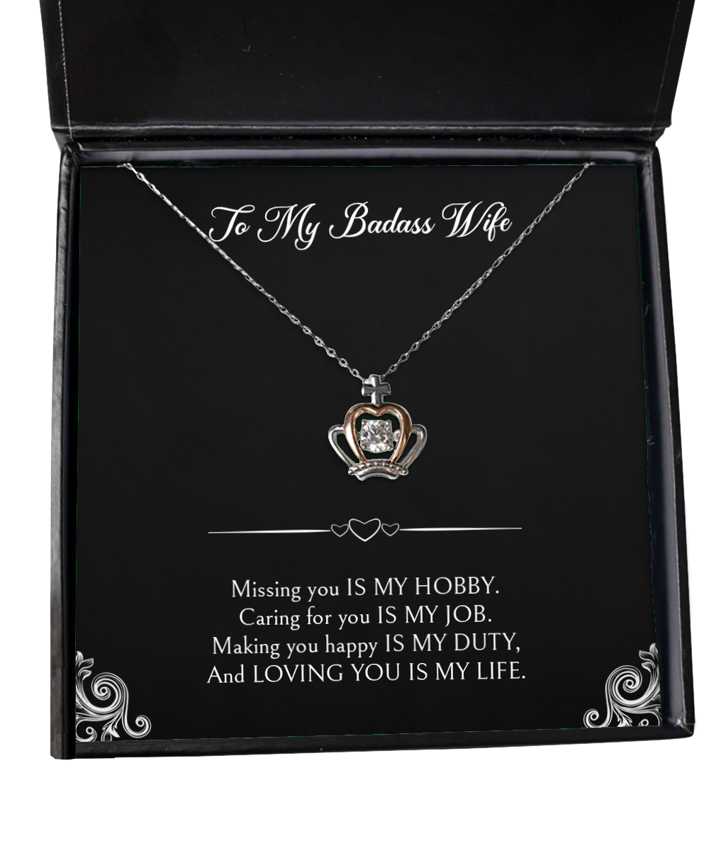 To My Badass Wife Gifts, Loving You Is My Life, Crown Pendant Necklace For Women, Wedding Day Thank You Ideas From Husband