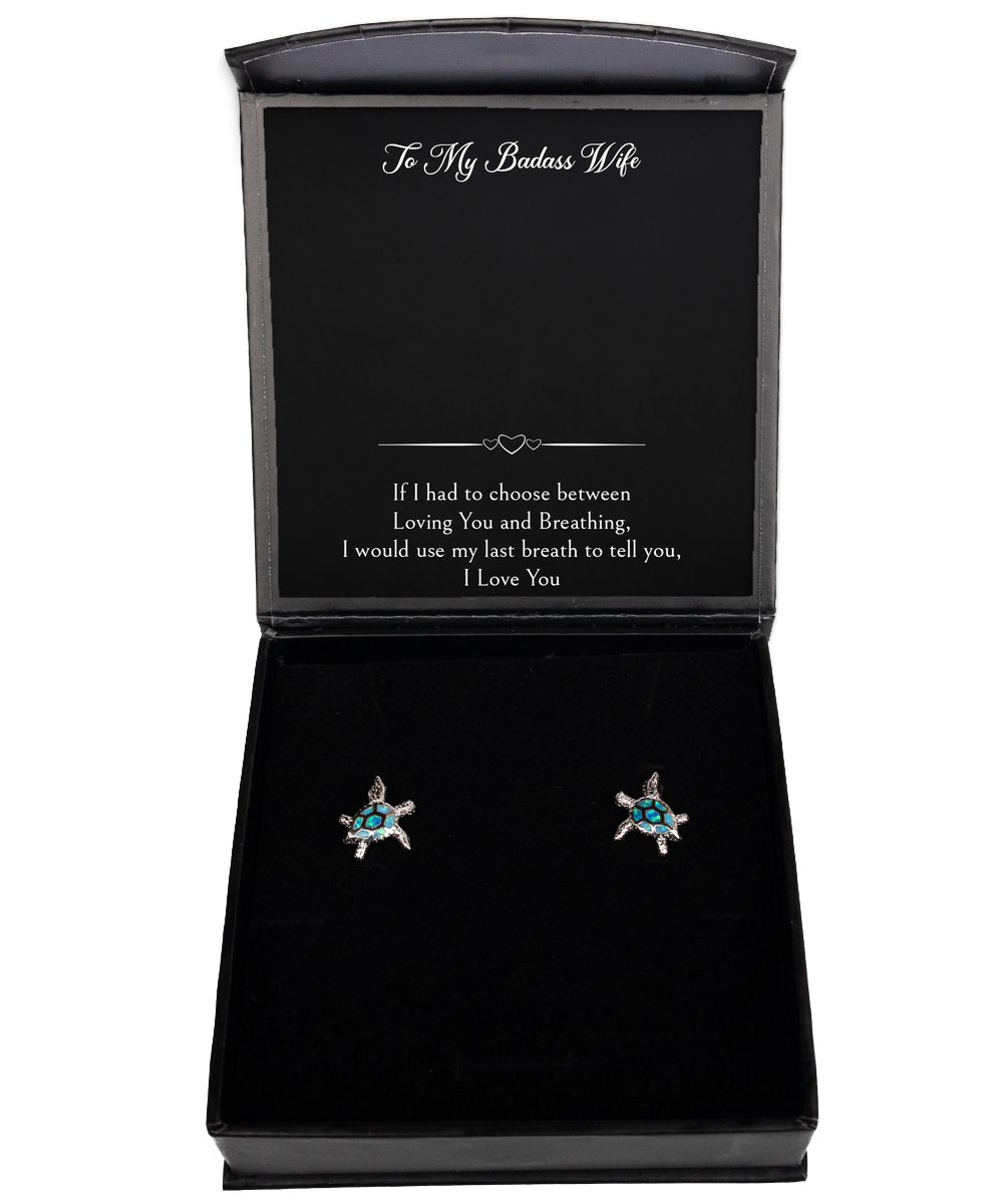 To My Badass Wife, I Love You, Opal Turtle Earrings For Women, Anniversary Birthday Valentines Day Gifts From Husband