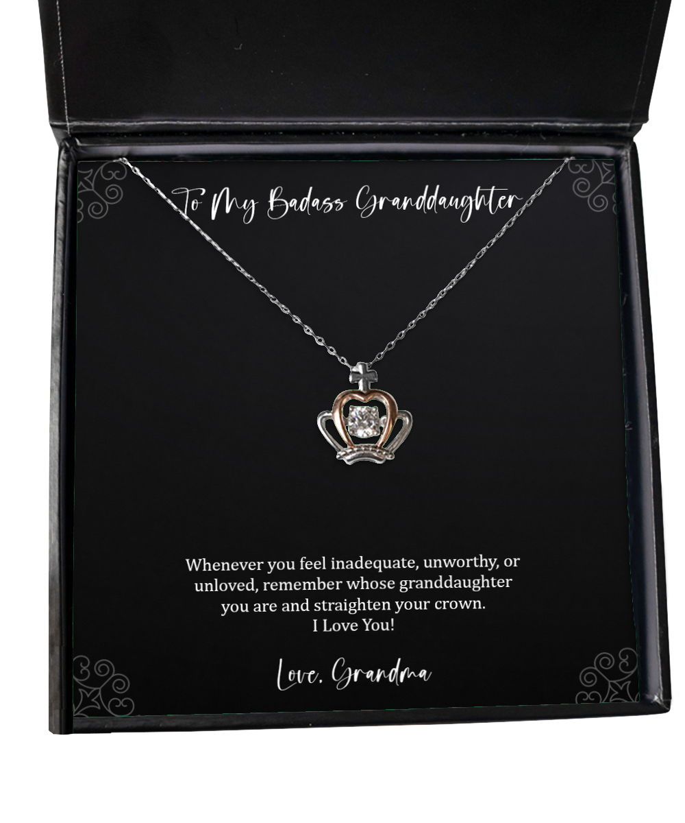 To My Badass Granddaughter Gifts, Remember Whose Granddaughter You Are, Crown Pendant Necklace For Women, Birthday Jewelry Gifts From Grandma
