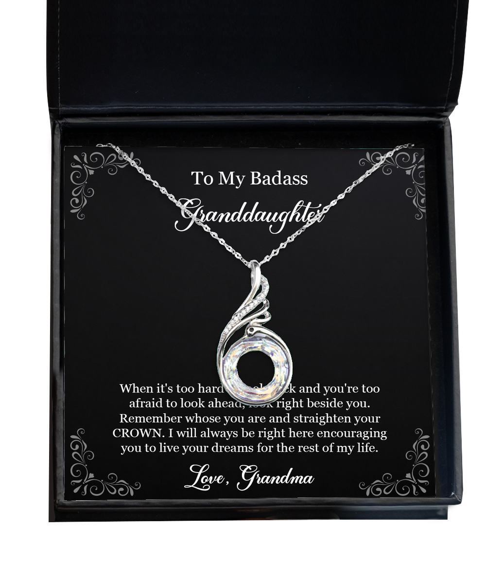 To My Badass Granddaughter Gifts, I Will Always Be Here, Rising Phoenix Necklace For Women, Birthday Jewelry Gifts From Grandma