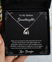 Load image into Gallery viewer, To My Badass Granddaughter Gifts, I Will Always Be Here, Wishbone Dancing Necklace For Women, Birthday Jewelry Gifts From Grandpa

