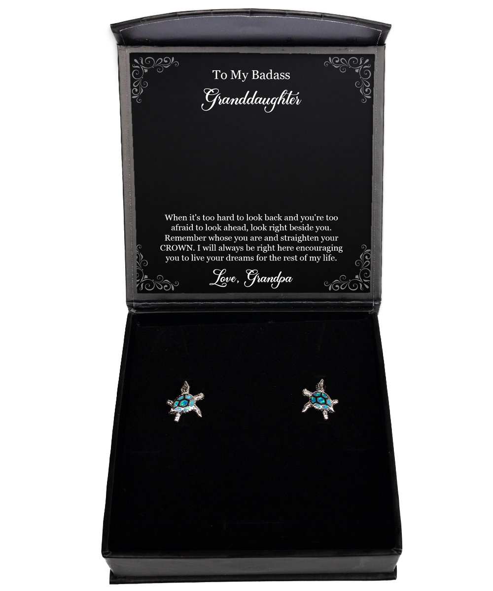 To My Badass Granddaughter Gifts, I Will Always Be Here, Opal Turtle Earrings For Women, Birthday Jewelry Gifts From Grandpa
