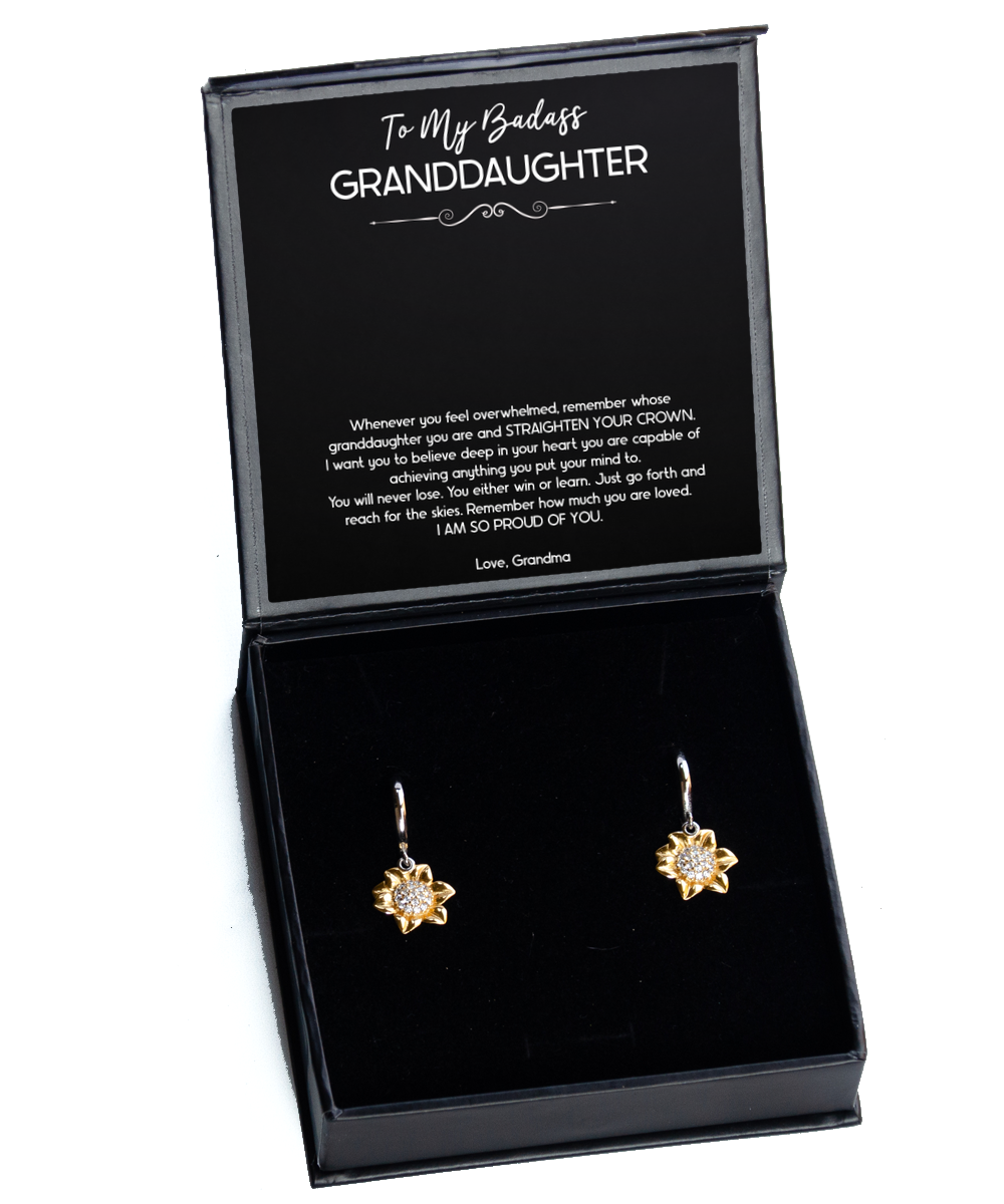 To My Badass Granddaughter Gifts, I Am So Proud Of You, Sunflower Earrings For Women, Birthday Jewelry Gifts From Grandma