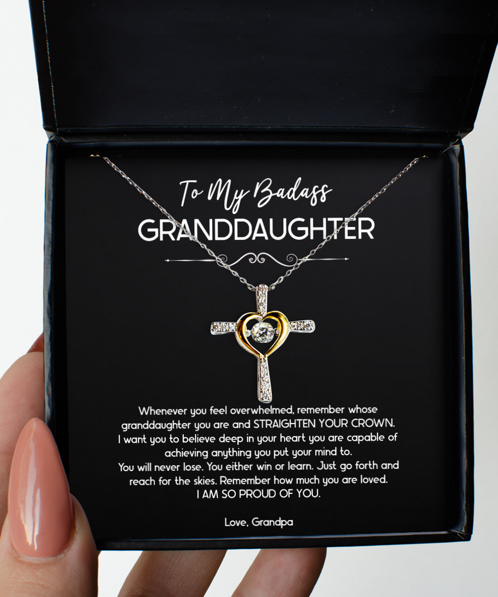To My Badass Granddaughter Gifts, I Am So Proud Of You, Cross Dancing Necklace For Women, Birthday Jewelry Gifts From Grandpa