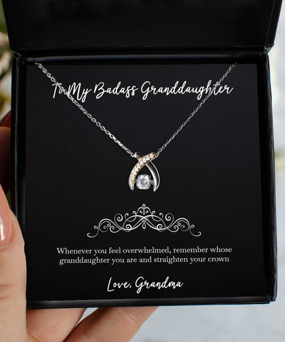 To My Badass Granddaughter Gifts, Whenever You Feel Overwhelmed, Wishbone Dancing Necklace For Women, Birthday Jewelry Gifts From Grandma