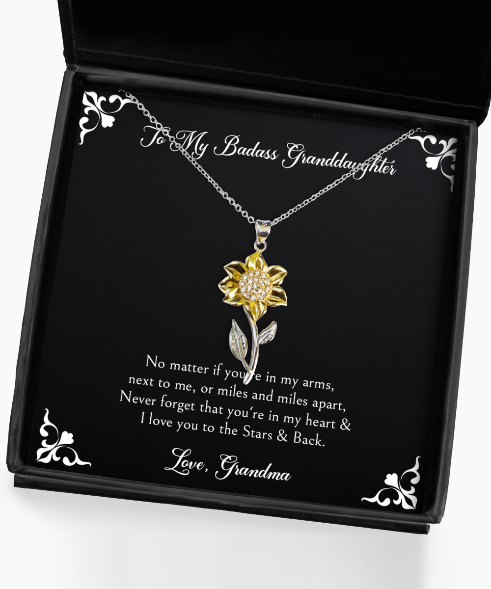 To My Badass Granddaughter Gifts, I Love You To The Stars & Back, Sunflower Pendant Necklace For Women, Birthday Jewelry Gifts From Grandma