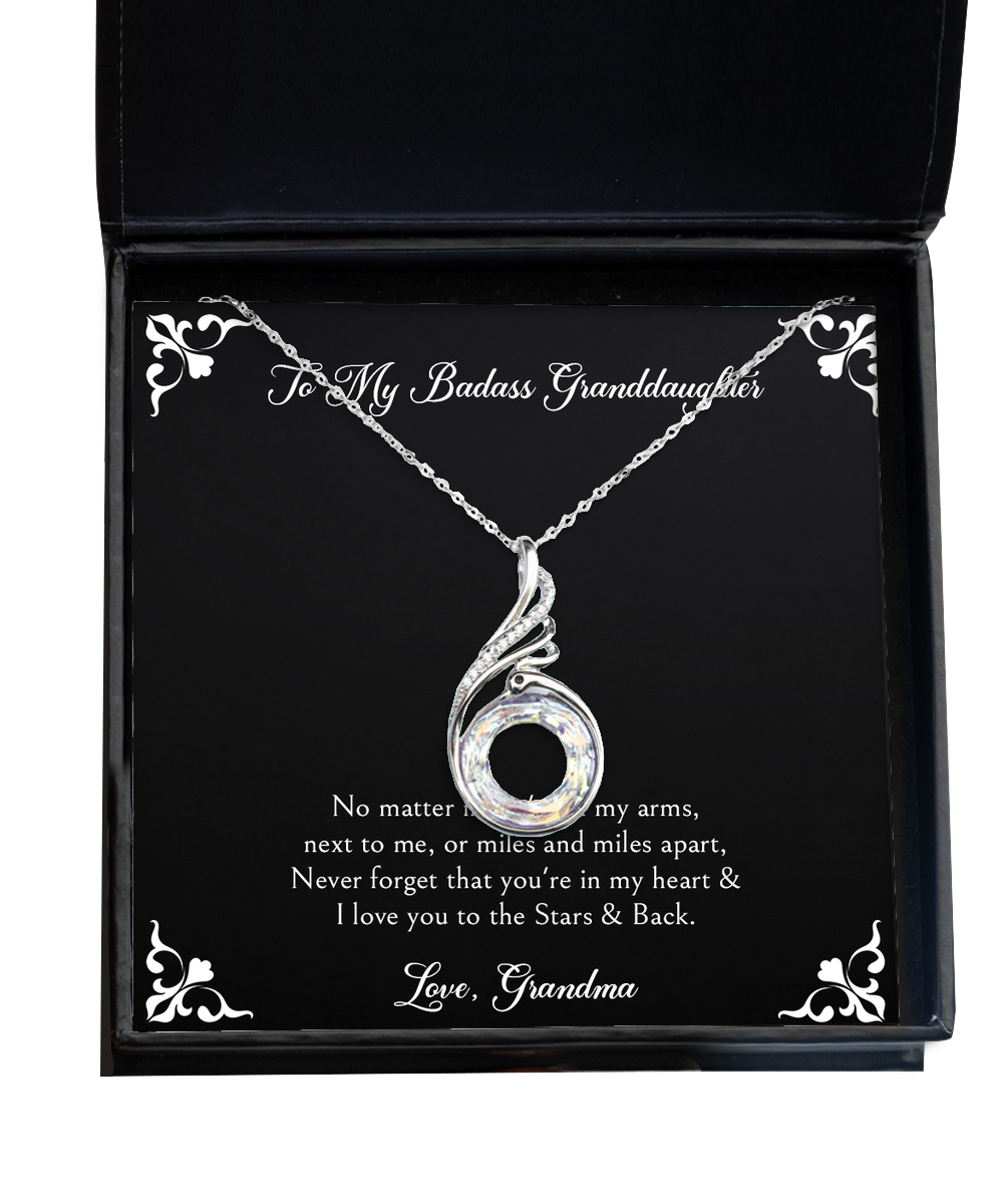 To My Badass Granddaughter Gifts, I Love You To The Stars & Back, Rising Phoenix Necklace For Women, Birthday Jewelry Gifts From Grandma