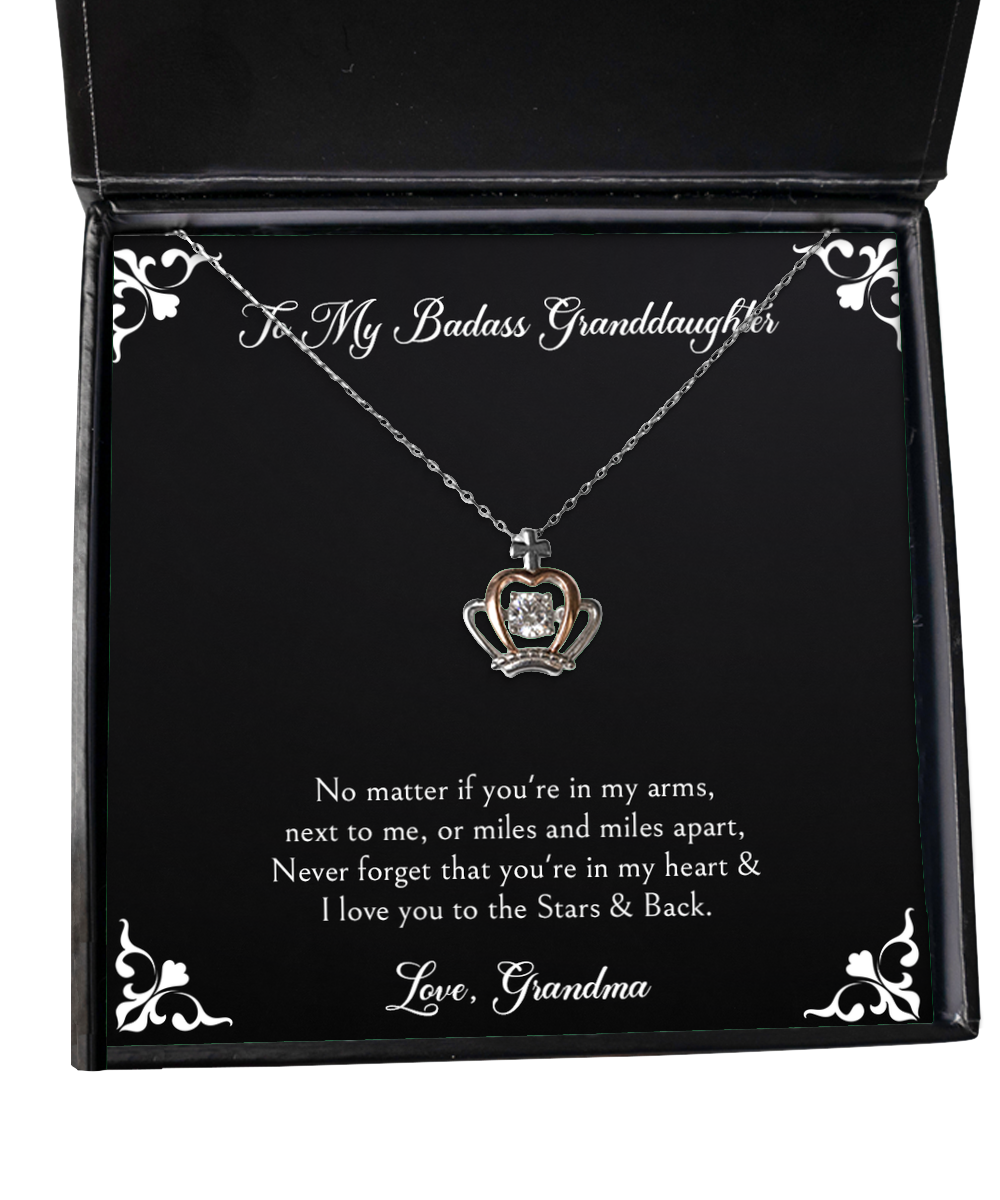 To My Badass Granddaughter Gifts, I Love You To The Stars & Back, Crown Pendant Necklace For Women, Birthday Jewelry Gifts From Grandma