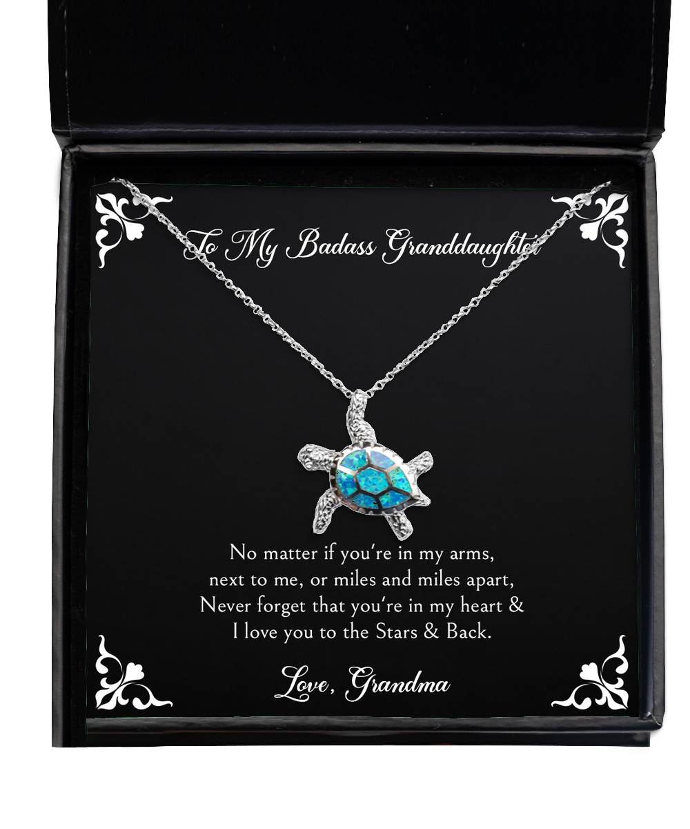 To My Badass Granddaughter Gifts, I Love You To The Stars & Back, Opal Turtle Necklace For Women, Birthday Jewelry Gifts From Grandma