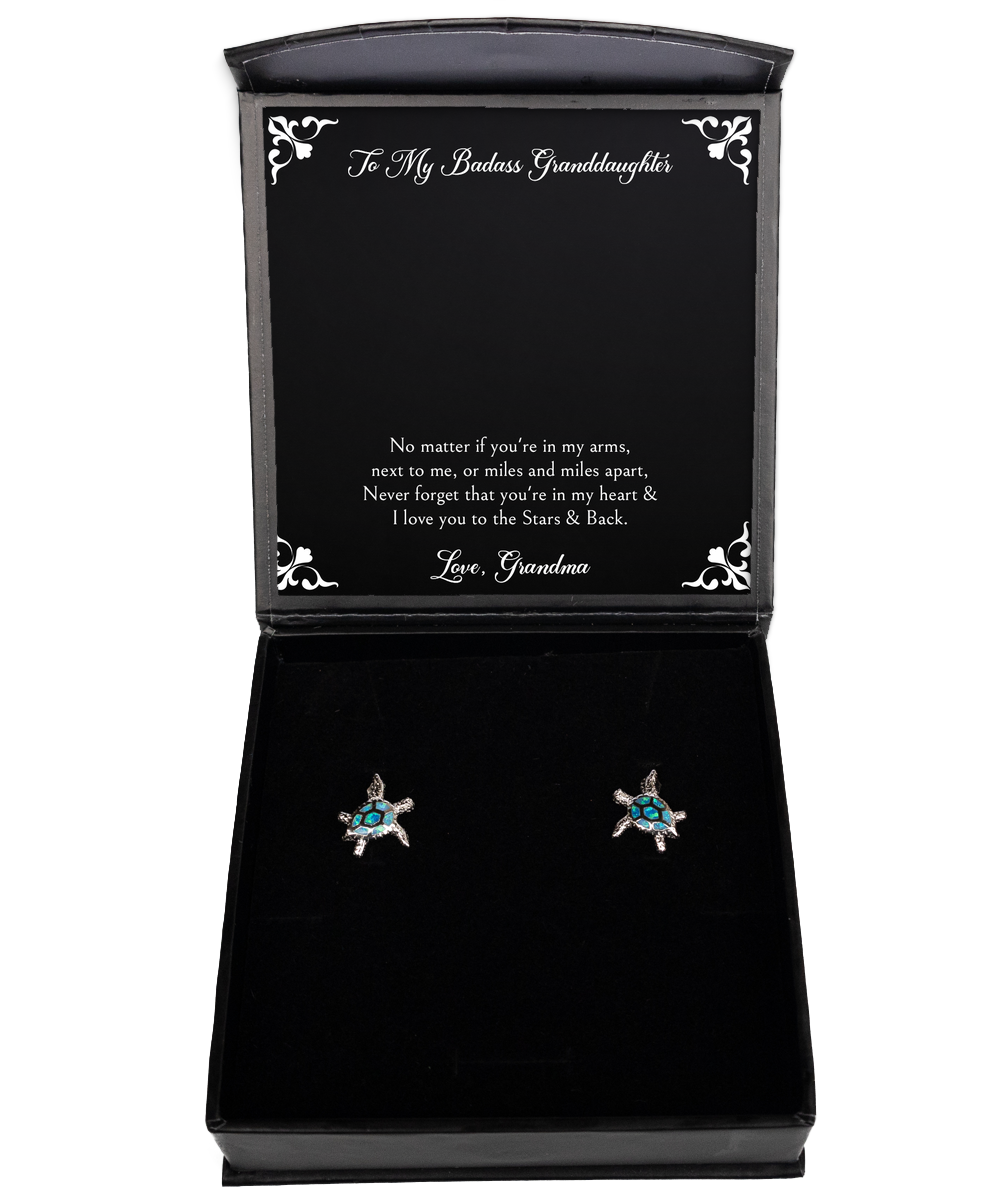 To My Badass Granddaughter Gifts, I Love You To The Stars & Back, Opal Turtle Earrings For Women, Birthday Jewelry Gifts From Grandma