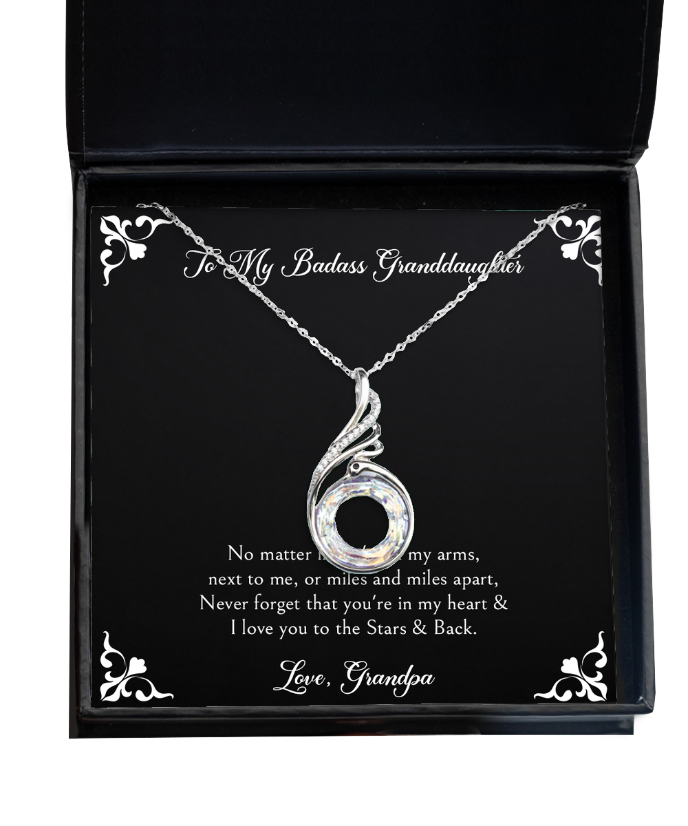 To My Badass Granddaughter Gifts, I Love You To The Stars & Back, Rising Phoenix Necklace For Women, Birthday Jewelry Gifts From Grandpa