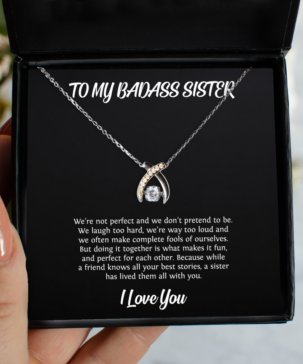 To My Badass Sister Gifts, We Laugh Too Hard, Wishbone Dancing Necklace For Women, Birthday Jewelry Gifts From Sister