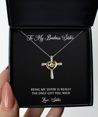 Load image into Gallery viewer, To My Badass Sister Gifts, Being My Sister , Cross Dancing Necklace For Women, Birthday Jewelry Gifts From Sister
