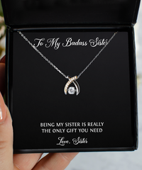 Load image into Gallery viewer, To My Badass Sister Gifts, Being My Sister , Wishbone Dancing Necklace For Women, Birthday Jewelry Gifts From Sister
