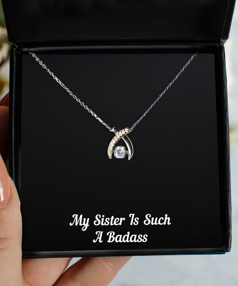 To My Badass Sister Gifts, My Sister Is Such A Badass, Wishbone Dancing Necklace For Women, Birthday Jewelry Gifts From Sister
