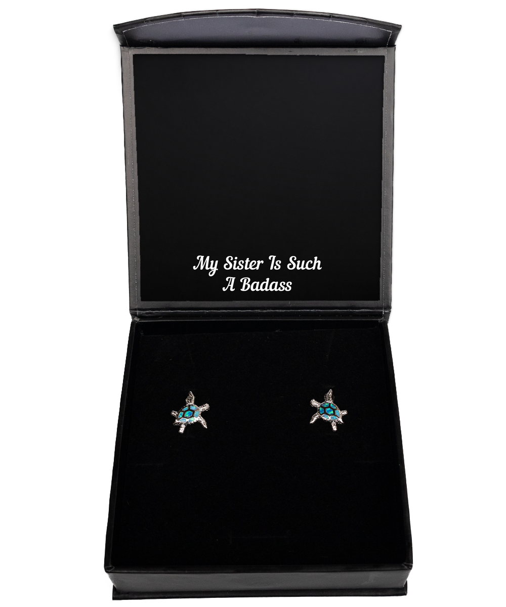 To My Badass Sister Gifts, My Sister Is Such A Badass, Opal Turtle Earrings For Women, Birthday Jewelry Gifts From Sister