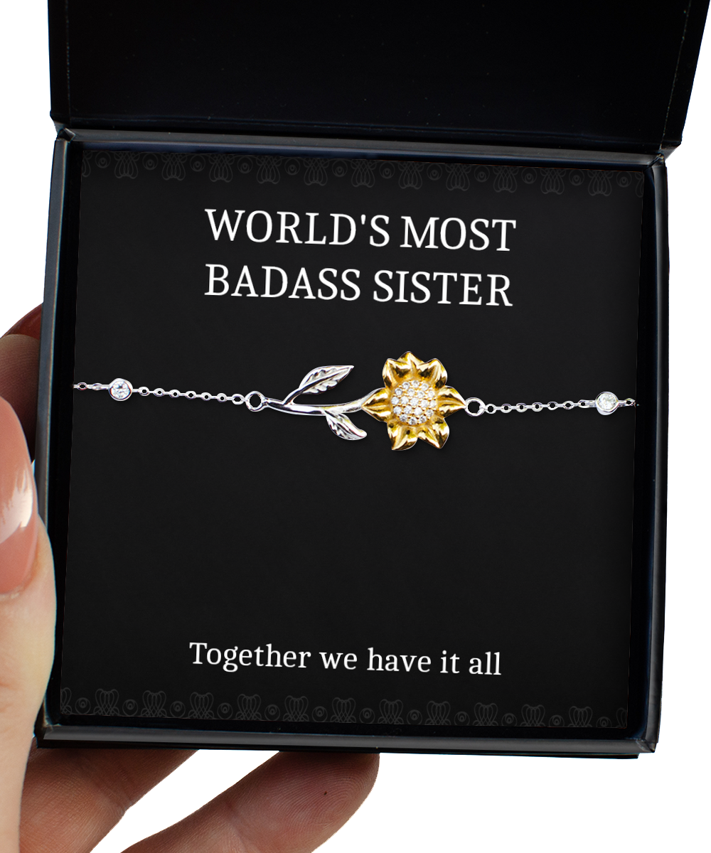 To My Badass Sister Gifts, Together We Have It All, Sunflower Bracelet For Women, Birthday Jewelry Gifts From Sister