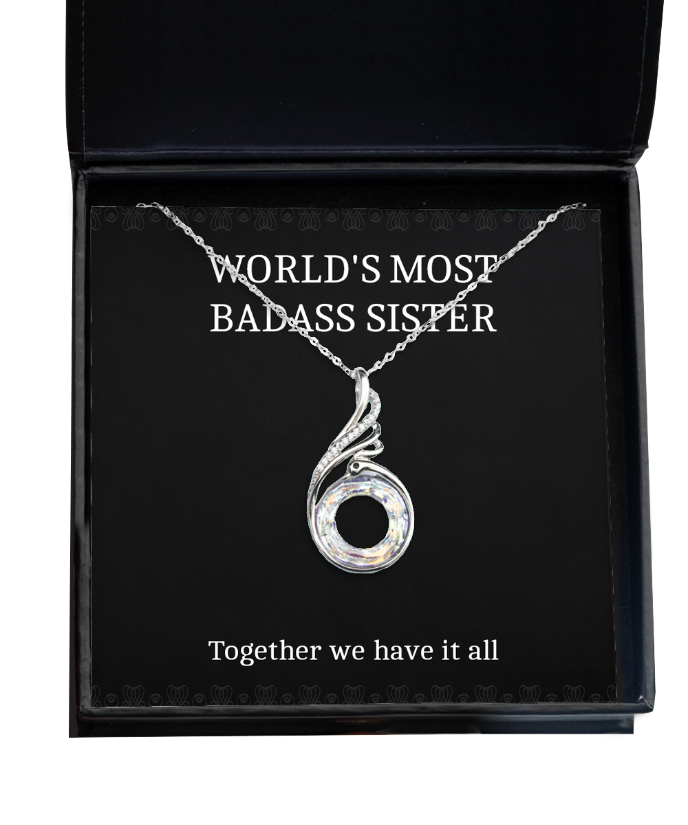 To My Badass Sister Gifts, Together We Have It All, Rising Phoenix Necklace For Women, Birthday Jewelry Gifts From Sister