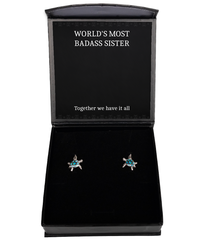 Load image into Gallery viewer, To My Badass Sister Gifts, Together We Have It All, Opal Turtle Earrings For Women, Birthday Jewelry Gifts From Sister
