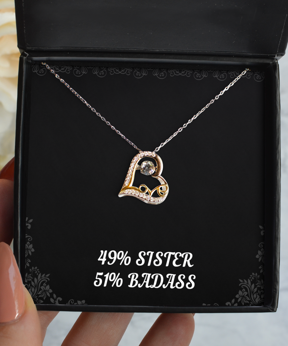 To My Badass Sister Gifts, 49% Sister 51% Badass, Love Dancing Necklace For Women, Birthday Jewelry Gifts From Sister