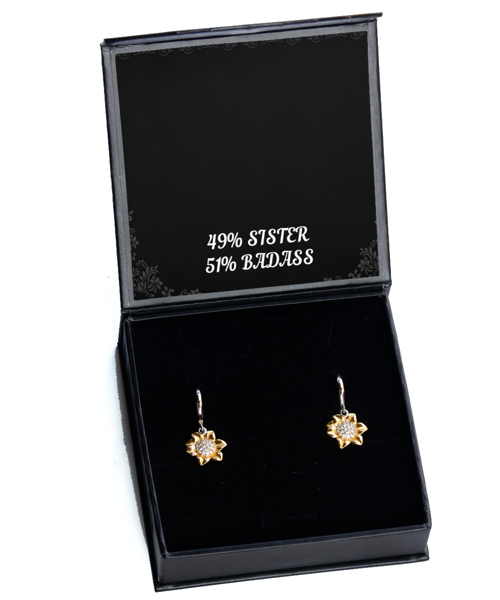 To My Badass Sister Gifts, 49% Sister 51% Badass, Sunflower Earrings For Women, Birthday Jewelry Gifts From Sister