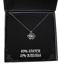 Load image into Gallery viewer, To My Badass Sister Gifts, 49% Sister 51% Badass, Crown Pendant Necklace For Women, Birthday Jewelry Gifts From Sister
