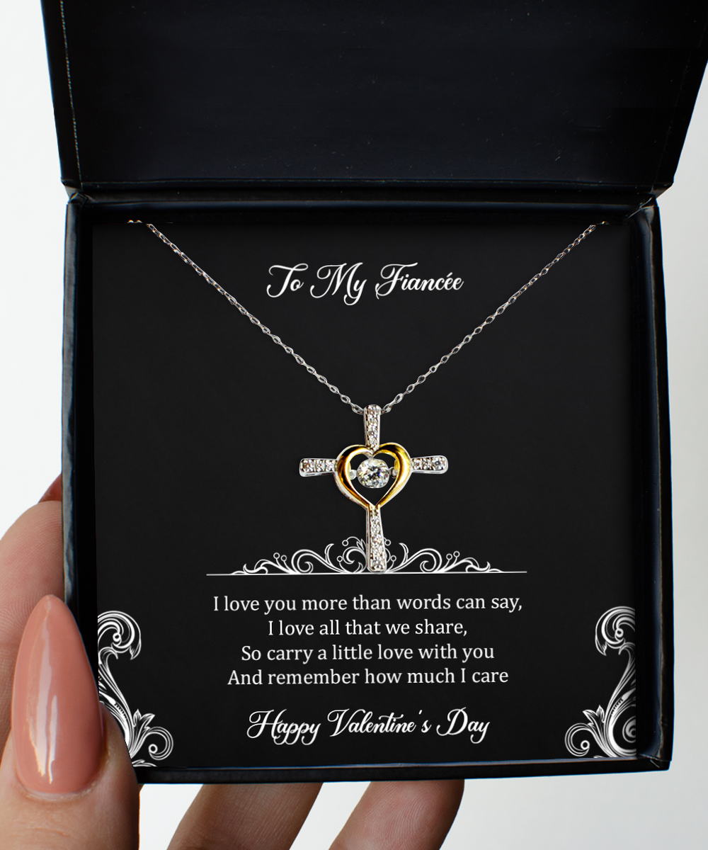 To My Fiancée, Remember How Much I Care, Cross Dancing Necklace For Women, Valentines Day Gifts From Fiancé